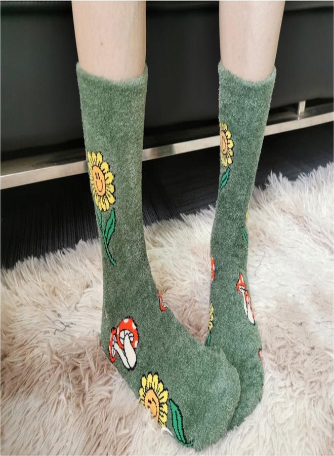 ooohyeah Funny Novelty Fuzzy Crew Socks for Women, Cozy Fluffy Warm Socks, Mushroom Fields, Size 5-10 - Image 4